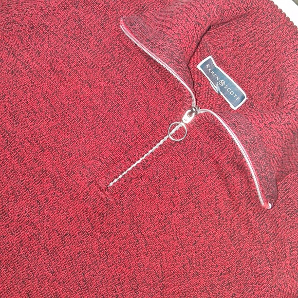 Karen Scott Quarter Zip Pullover Sweater Knit Top Red Heathered - Picture 1 of 5